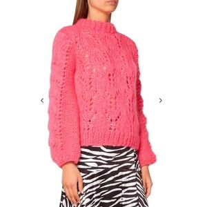GANNI Pink Chunky Cable Knit Sweater Size XS Fuzzy Julliard Mohair Wool